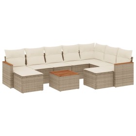 vidaXL 10-tlg. Garten-Sofagarnitur mit Kissen Beige Poly Rattan