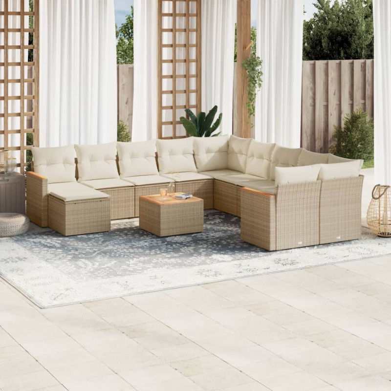 vidaXL 12-tlg. Garten-Sofagarnitur mit Kissen Beige Poly Rattan vidaXL 12-tlg. Garten-Sofagarnitur mit Kissen Beige Poly Rattan