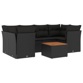 vidaXL 7-tlg. Garten-Sofagarnitur mit Kissen Schwarz Poly Rattan