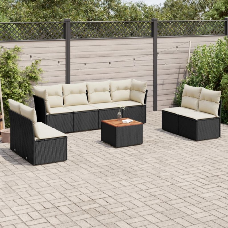 vidaXL 9-tlg. Garten-Sofagarnitur mit Kissen Schwarz Poly Rattan vidaXL 9-tlg. Garten-Sofagarnitur mit Kissen Schwarz Poly Rattan