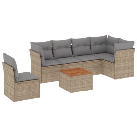 vidaXL 7-tlg. Garten-Sofagarnitur mit Kissen Beige Poly Rattan