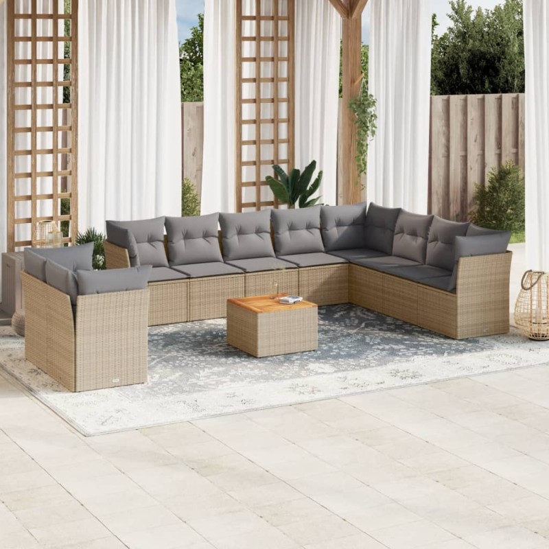 vidaXL 11-tlg. Garten-Sofagarnitur mit Kissen Beige Poly Rattan vidaXL 11-tlg. Garten-Sofagarnitur mit Kissen Beige Poly Rattan