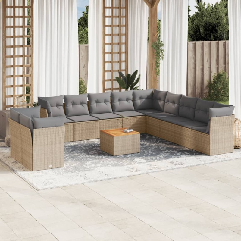 vidaXL 12-tlg. Garten-Sofagarnitur mit Kissen Beige Poly Rattan vidaXL 12-tlg. Garten-Sofagarnitur mit Kissen Beige Poly Rattan