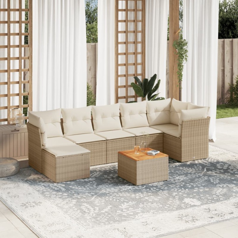 vidaXL 8-tlg. Garten-Sofagarnitur mit Kissen Beige Poly Rattan vidaXL 8-tlg. Garten-Sofagarnitur mit Kissen Beige Poly Rattan