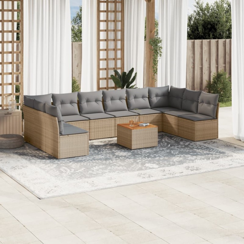 vidaXL 11-tlg. Garten-Sofagarnitur mit Kissen Beige Poly Rattan vidaXL 11-tlg. Garten-Sofagarnitur mit Kissen Beige Poly Rattan