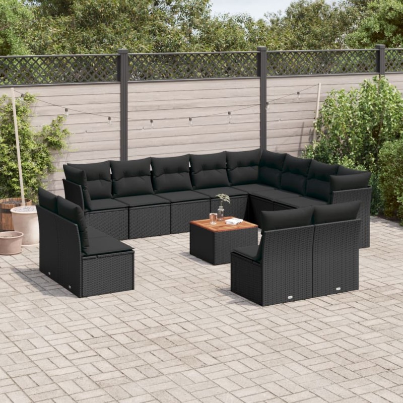 vidaXL 13-tlg. Garten-Sofagarnitur mit Kissen Schwarz Poly Rattan vidaXL 13-tlg. Garten-Sofagarnitur mit Kissen Schwarz Poly Rattan