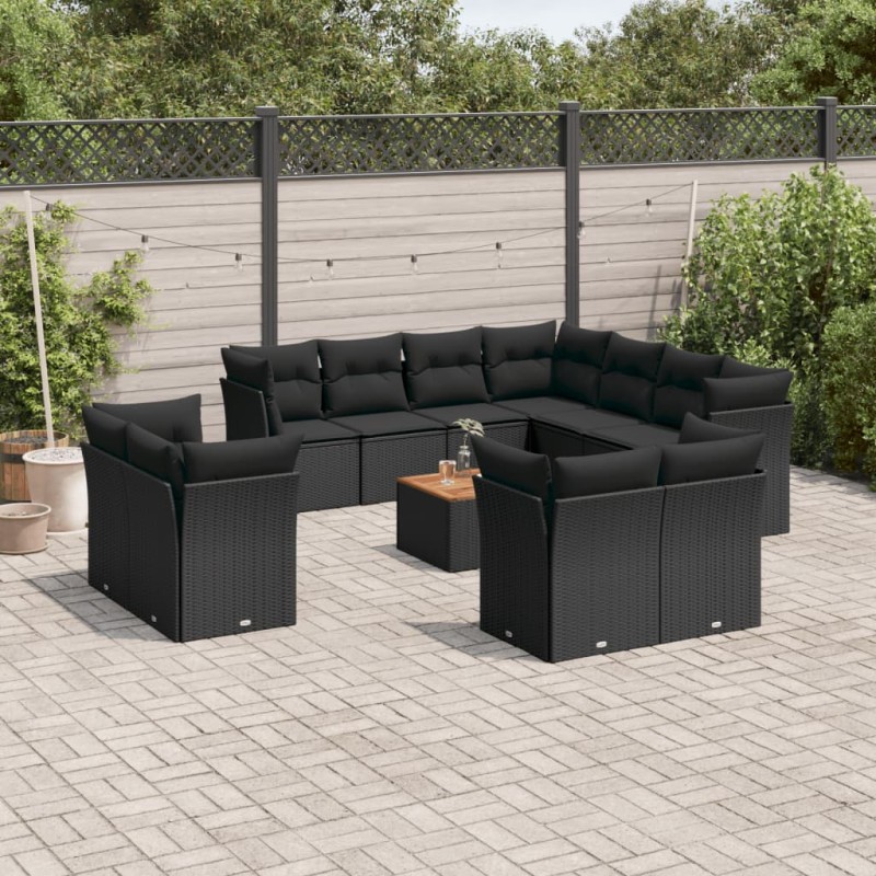 vidaXL 12-tlg. Garten-Sofagarnitur mit Kissen Schwarz Poly Rattan vidaXL 12-tlg. Garten-Sofagarnitur mit Kissen Schwarz Poly Rattan
