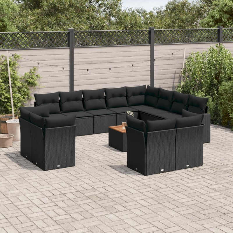 vidaXL 13-tlg. Garten-Sofagarnitur mit Kissen Schwarz Poly Rattan vidaXL 13-tlg. Garten-Sofagarnitur mit Kissen Schwarz Poly Rattan