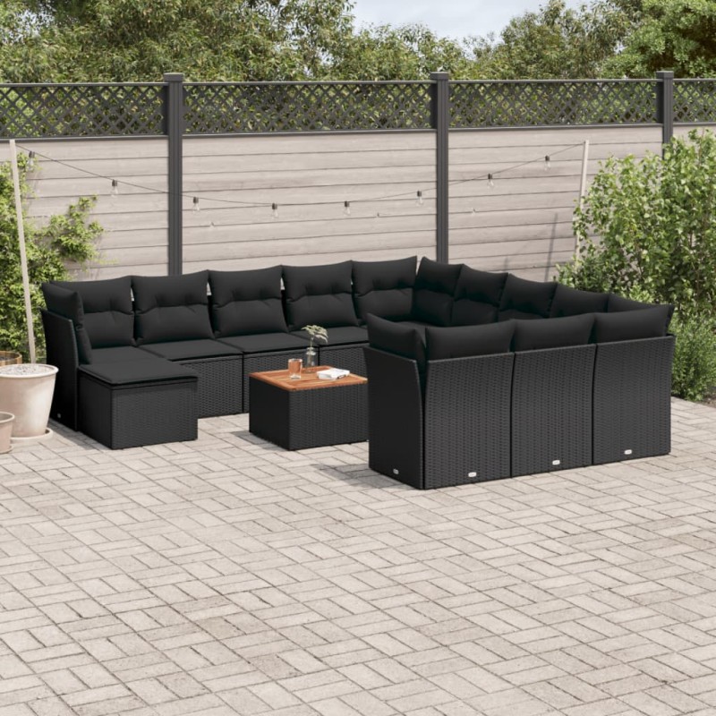 vidaXL 13-tlg. Garten-Sofagarnitur mit Kissen Schwarz Poly Rattan vidaXL 13-tlg. Garten-Sofagarnitur mit Kissen Schwarz Poly Rattan
