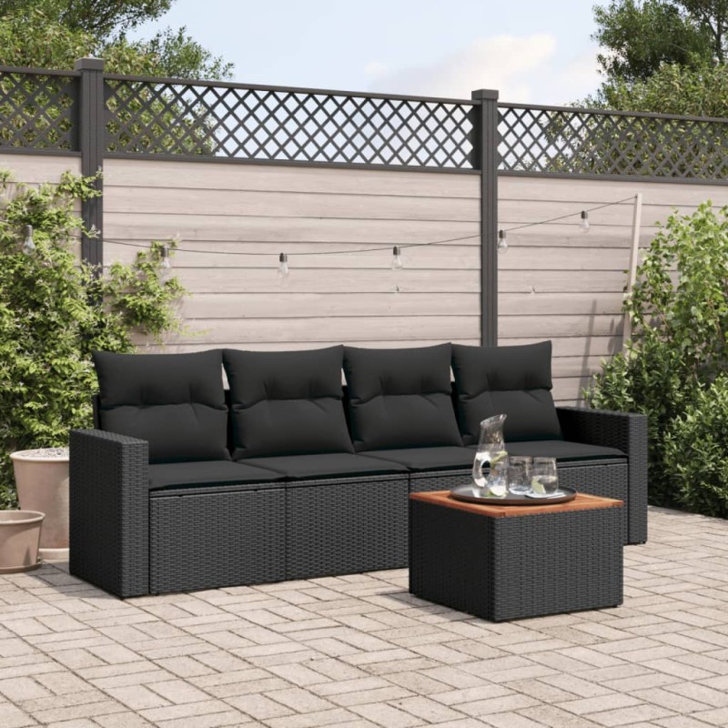 vidaXL 5-tlg. Garten-Sofagarnitur mit Kissen Schwarz Poly Rattan vidaXL 5-tlg. Garten-Sofagarnitur mit Kissen Schwarz Poly Rattan