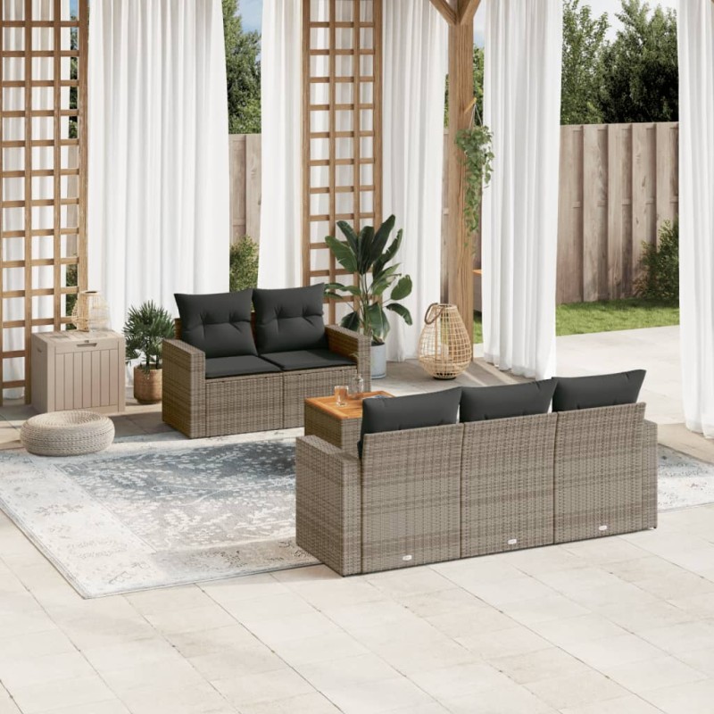 vidaXL 6-tlg. Garten-Sofagarnitur mit Kissen Grau Poly Rattan vidaXL 6-tlg. Garten-Sofagarnitur mit Kissen Grau Poly Rattan
