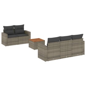 vidaXL 6-tlg. Garten-Sofagarnitur mit Kissen Grau Poly Rattan