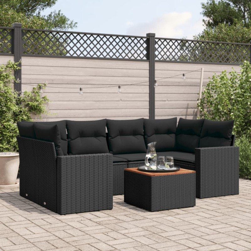 vidaXL 7-tlg. Garten-Sofagarnitur mit Kissen Schwarz Poly Rattan vidaXL 7-tlg. Garten-Sofagarnitur mit Kissen Schwarz Poly Rattan