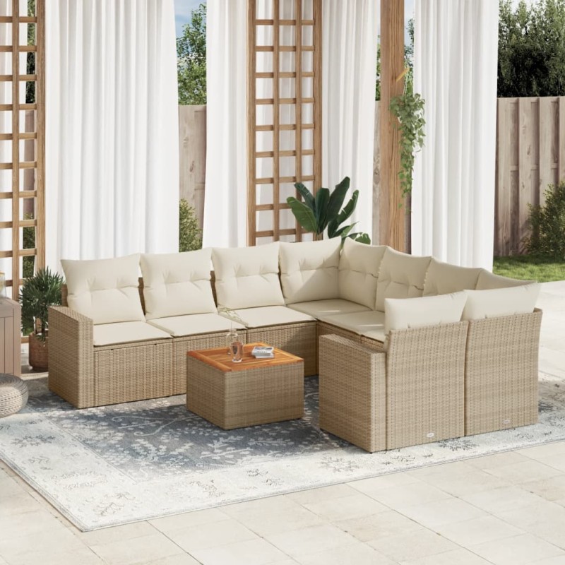 vidaXL 9-tlg. Garten-Sofagarnitur mit Kissen Beige Poly Rattan vidaXL 9-tlg. Garten-Sofagarnitur mit Kissen Beige Poly Rattan