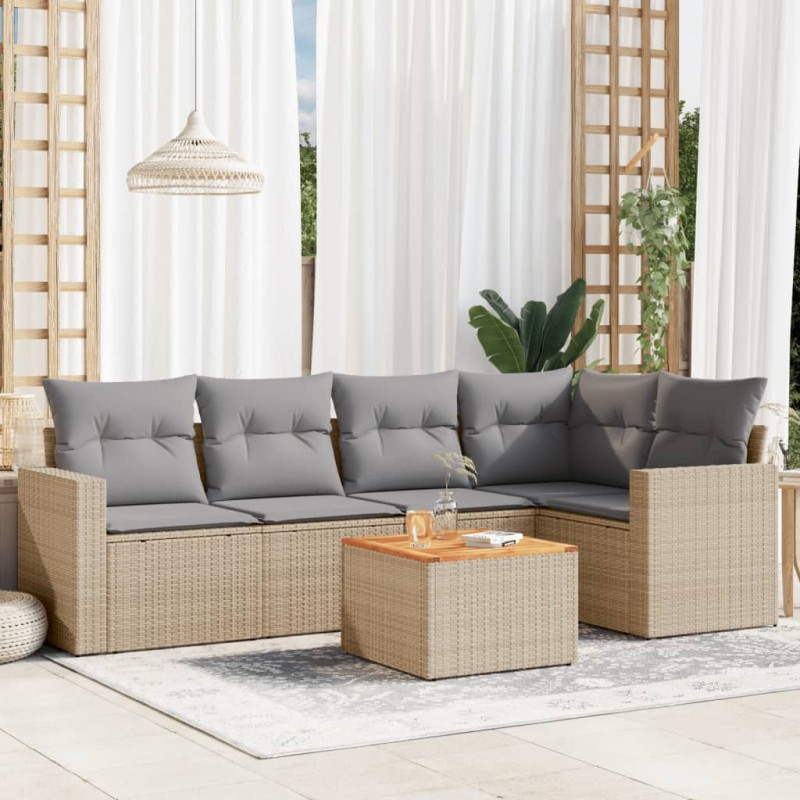 vidaXL 6-tlg. Garten-Sofagarnitur mit Kissen Beige Poly Rattan vidaXL 6-tlg. Garten-Sofagarnitur mit Kissen Beige Poly Rattan