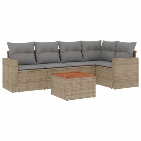 vidaXL 6-tlg. Garten-Sofagarnitur mit Kissen Beige Poly Rattan
