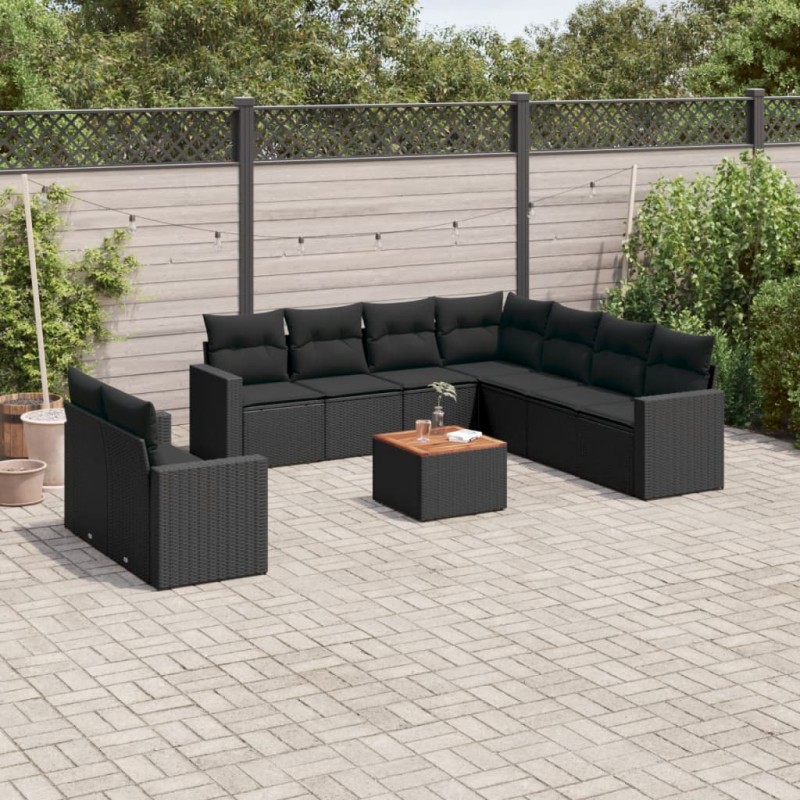 vidaXL 10-tlg. Garten-Sofagarnitur mit Kissen Schwarz Poly Rattan vidaXL 10-tlg. Garten-Sofagarnitur mit Kissen Schwarz Poly Rattan