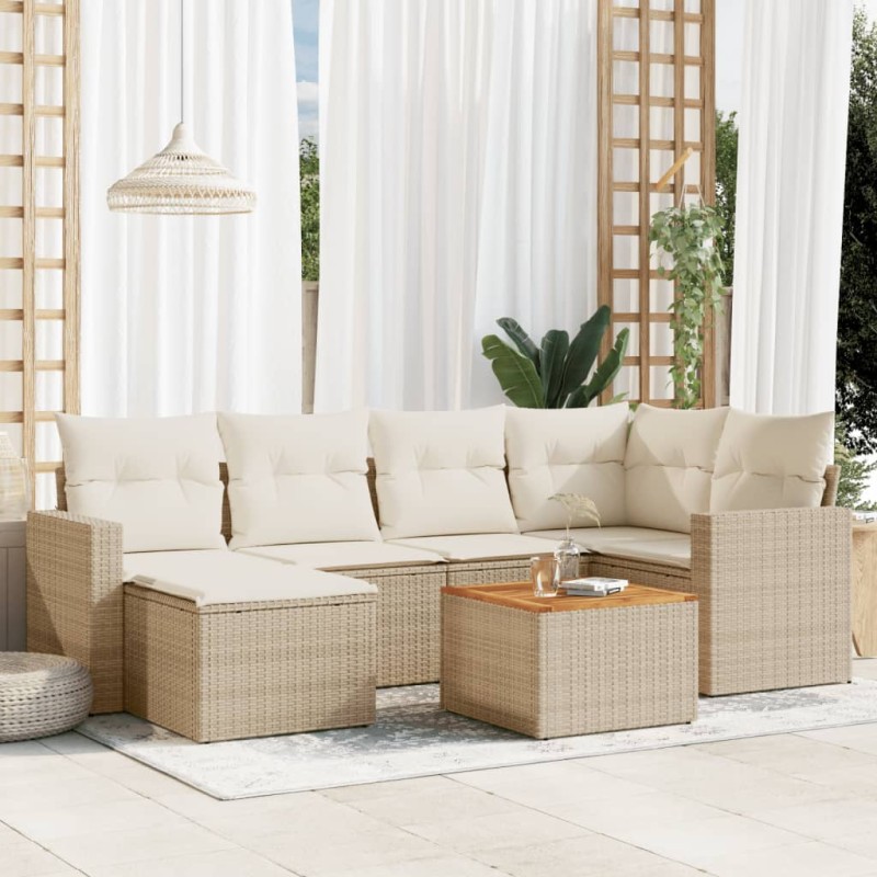 vidaXL 7-tlg. Garten-Sofagarnitur mit Kissen Beige Poly Rattan vidaXL 7-tlg. Garten-Sofagarnitur mit Kissen Beige Poly Rattan