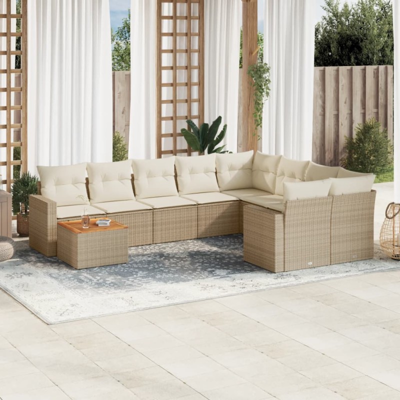 vidaXL 10-tlg. Garten-Sofagarnitur mit Kissen Beige Poly Rattan vidaXL 10-tlg. Garten-Sofagarnitur mit Kissen Beige Poly Rattan