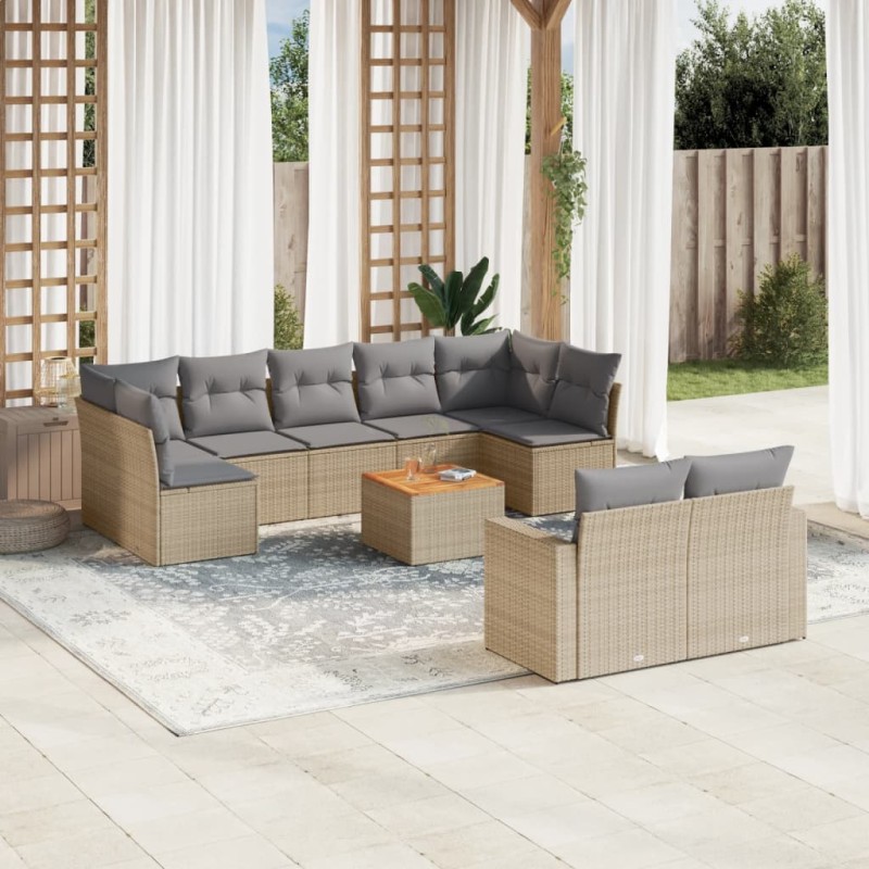 vidaXL 10-tlg. Garten-Sofagarnitur mit Kissen Beige Poly Rattan vidaXL 10-tlg. Garten-Sofagarnitur mit Kissen Beige Poly Rattan