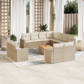 vidaXL 12-tlg. Garten-Sofagarnitur mit Kissen Beige Poly Rattan