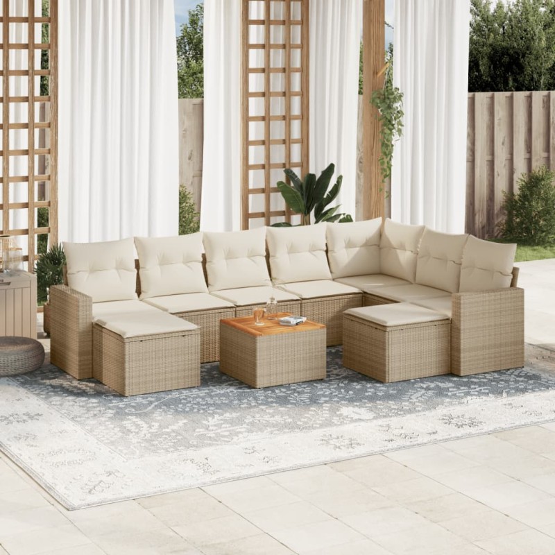 vidaXL 10-tlg. Garten-Sofagarnitur mit Kissen Beige Poly Rattan vidaXL 10-tlg. Garten-Sofagarnitur mit Kissen Beige Poly Rattan
