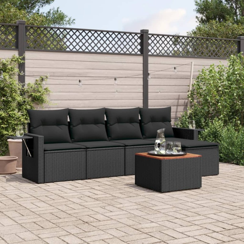 vidaXL 6-tlg. Garten-Sofagarnitur mit Kissen Schwarz Poly Rattan vidaXL 6-tlg. Garten-Sofagarnitur mit Kissen Schwarz Poly Rattan