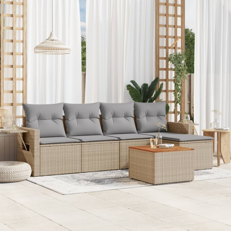 vidaXL 6-tlg. Garten-Sofagarnitur mit Kissen Beige Poly Rattan vidaXL 6-tlg. Garten-Sofagarnitur mit Kissen Beige Poly Rattan