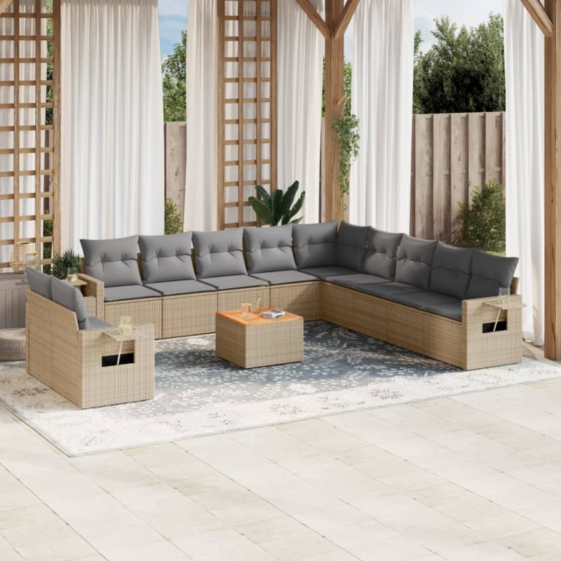 vidaXL 12-tlg. Garten-Sofagarnitur mit Kissen Beige Poly Rattan vidaXL 12-tlg. Garten-Sofagarnitur mit Kissen Beige Poly Rattan