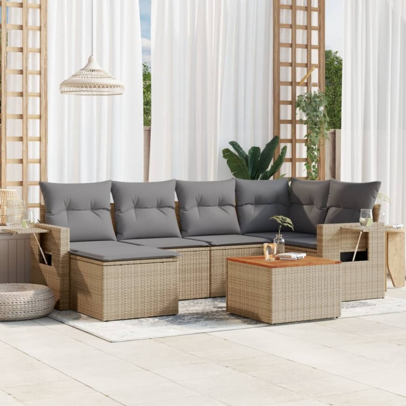 vidaXL 7-tlg. Garten-Sofagarnitur mit Kissen Beige Poly Rattan vidaXL 7-tlg. Garten-Sofagarnitur mit Kissen Beige Poly Rattan