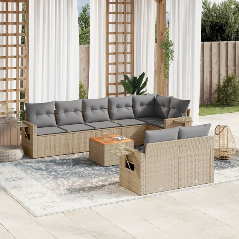 vidaXL 9-tlg. Garten-Sofagarnitur mit Kissen Beige Poly Rattan vidaXL 9-tlg. Garten-Sofagarnitur mit Kissen Beige Poly Rattan