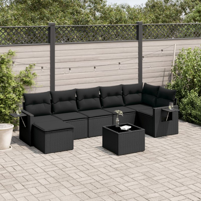 vidaXL 8-tlg. Garten-Sofagarnitur mit Kissen Schwarz Poly Rattan vidaXL 8-tlg. Garten-Sofagarnitur mit Kissen Schwarz Poly Rattan