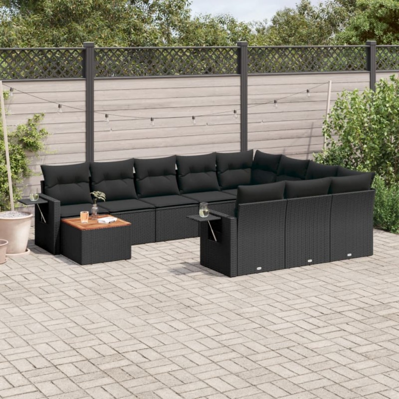 vidaXL 11-tlg. Garten-Sofagarnitur mit Kissen Schwarz Poly Rattan vidaXL 11-tlg. Garten-Sofagarnitur mit Kissen Schwarz Poly Rattan