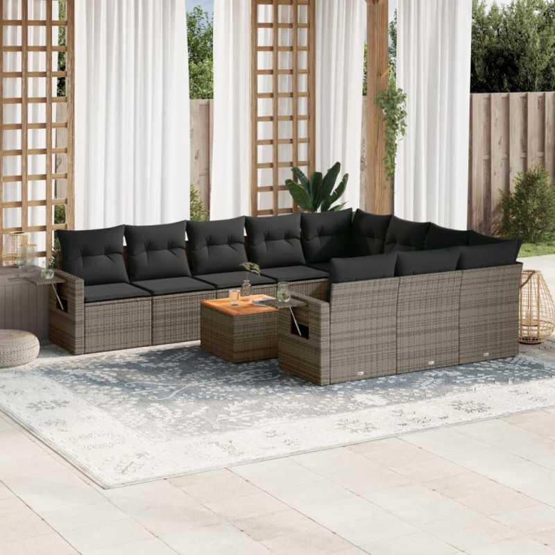 vidaXL 11-tlg. Garten-Sofagarnitur mit Kissen Grau Poly Rattan vidaXL 11-tlg. Garten-Sofagarnitur mit Kissen Grau Poly Rattan