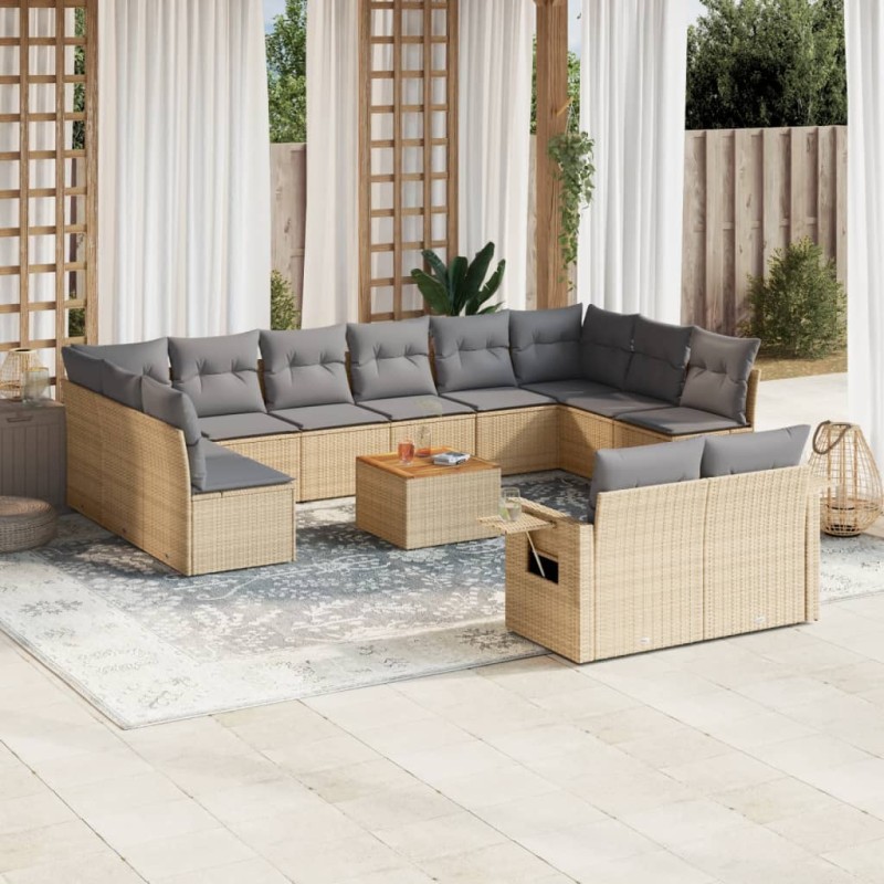 vidaXL 13-tlg. Garten-Sofagarnitur mit Kissen Beige Poly Rattan vidaXL 13-tlg. Garten-Sofagarnitur mit Kissen Beige Poly Rattan