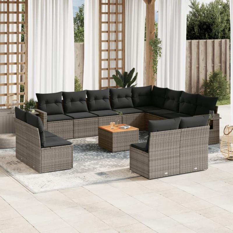 vidaXL 13-tlg. Garten-Sofagarnitur mit Kissen Grau Poly Rattan vidaXL 13-tlg. Garten-Sofagarnitur mit Kissen Grau Poly Rattan