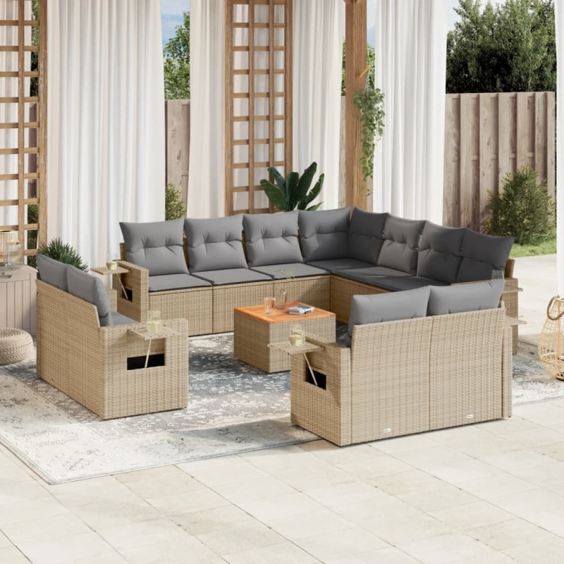 vidaXL 12-tlg. Garten-Sofagarnitur mit Kissen Beige Poly Rattan vidaXL 12-tlg. Garten-Sofagarnitur mit Kissen Beige Poly Rattan