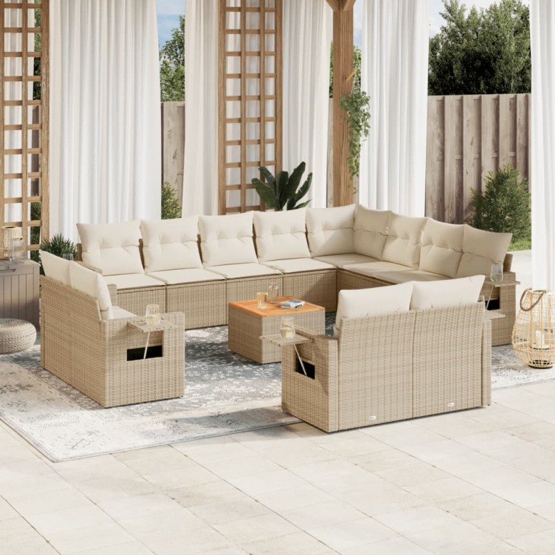 vidaXL 13-tlg. Garten-Sofagarnitur mit Kissen Beige Poly Rattan vidaXL 13-tlg. Garten-Sofagarnitur mit Kissen Beige Poly Rattan