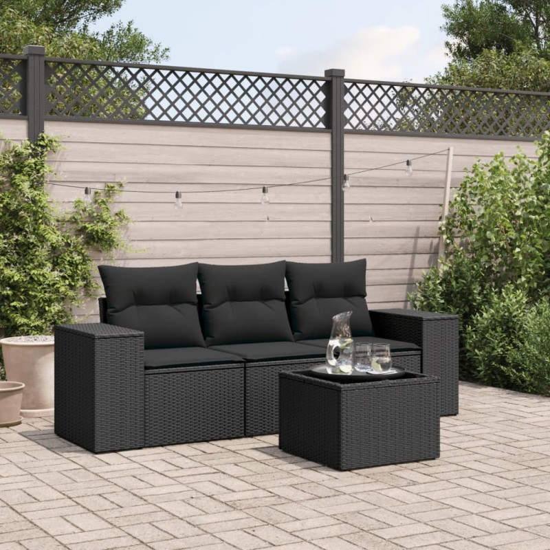 vidaXL 4-tlg. Garten-Sofagarnitur mit Kissen Schwarz Poly Rattan vidaXL 4-tlg. Garten-Sofagarnitur mit Kissen Schwarz Poly Rattan