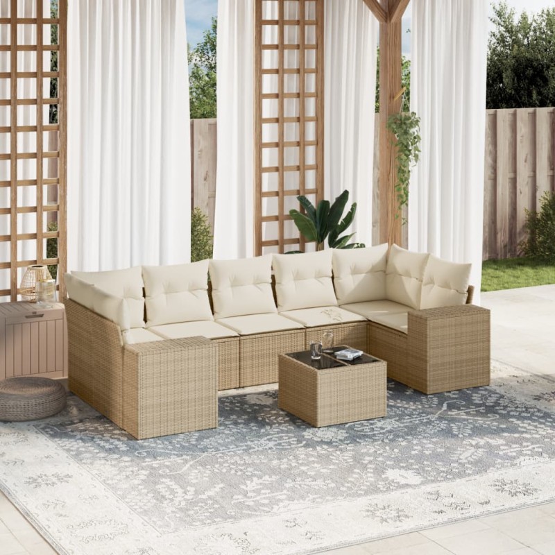 vidaXL 8-tlg. Garten-Sofagarnitur mit Kissen Beige Poly Rattan vidaXL 8-tlg. Garten-Sofagarnitur mit Kissen Beige Poly Rattan