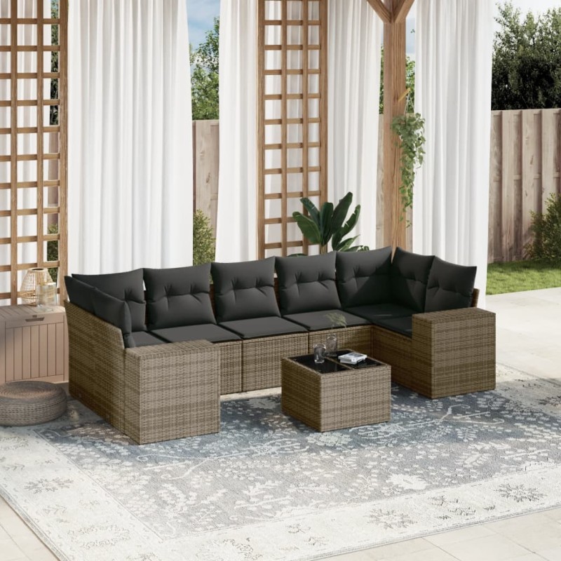 vidaXL 8-tlg. Garten-Sofagarnitur mit Kissen Grau Poly Rattan vidaXL 8-tlg. Garten-Sofagarnitur mit Kissen Grau Poly Rattan