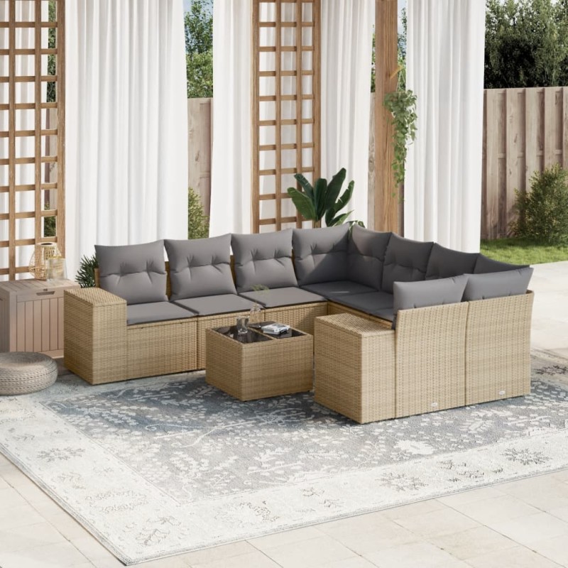 vidaXL 9-tlg. Garten-Sofagarnitur mit Kissen Beige Poly Rattan vidaXL 9-tlg. Garten-Sofagarnitur mit Kissen Beige Poly Rattan