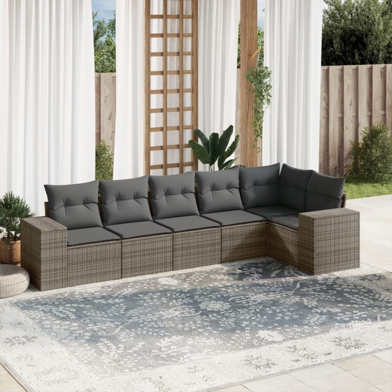 vidaXL 6-tlg. Garten-Sofagarnitur mit Kissen Grau Poly Rattan vidaXL 6-tlg. Garten-Sofagarnitur mit Kissen Grau Poly Rattan