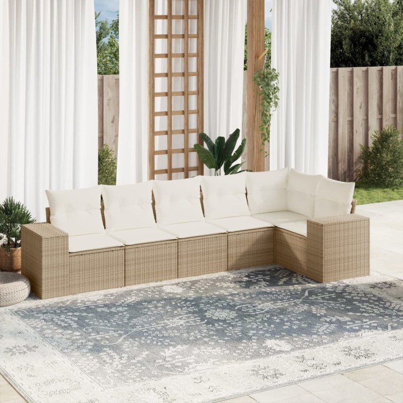 vidaXL 6-tlg. Garten-Sofagarnitur mit Kissen Beige Poly Rattan vidaXL 6-tlg. Garten-Sofagarnitur mit Kissen Beige Poly Rattan