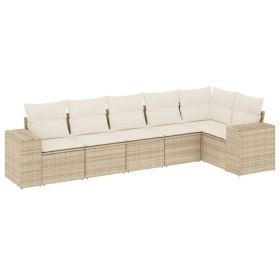 vidaXL 6-tlg. Garten-Sofagarnitur mit Kissen Beige Poly Rattan