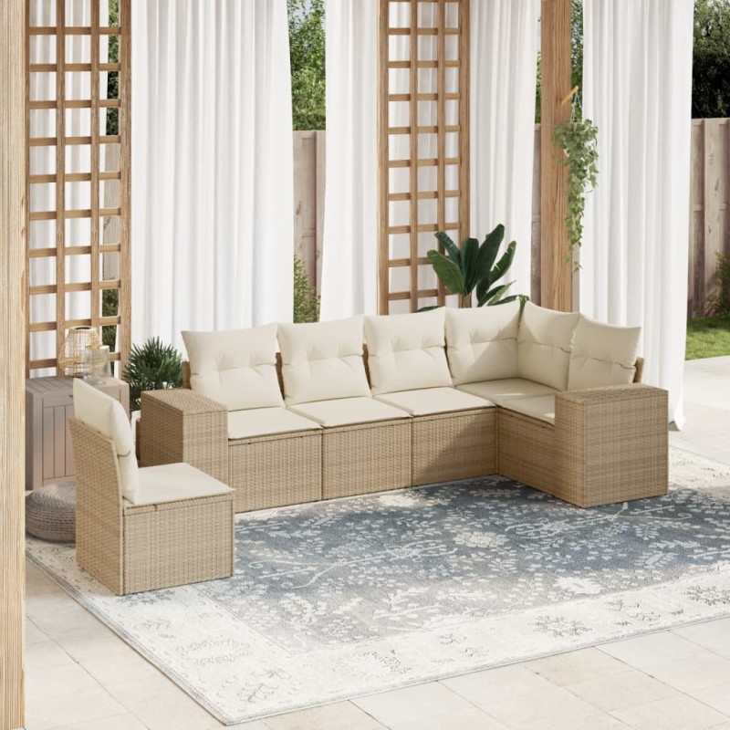 vidaXL 6-tlg. Garten-Sofagarnitur mit Kissen Beige Poly Rattan vidaXL 6-tlg. Garten-Sofagarnitur mit Kissen Beige Poly Rattan