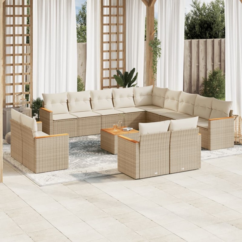 vidaXL 14-tlg. Garten-Sofagarnitur mit Kissen Beige Poly Rattan vidaXL 14-tlg. Garten-Sofagarnitur mit Kissen Beige Poly Rattan