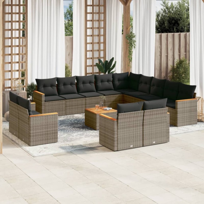 vidaXL 14-tlg. Garten-Sofagarnitur mit Kissen Grau Poly Rattan vidaXL 14-tlg. Garten-Sofagarnitur mit Kissen Grau Poly Rattan