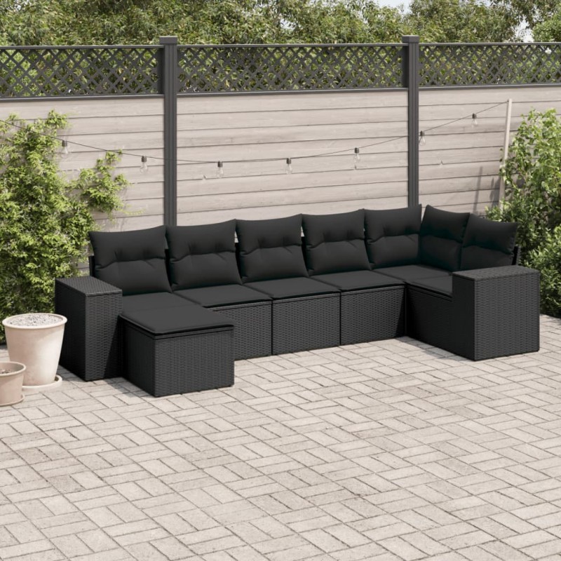 vidaXL 7-tlg. Garten-Sofagarnitur mit Kissen Schwarz Poly Rattan vidaXL 7-tlg. Garten-Sofagarnitur mit Kissen Schwarz Poly Rattan