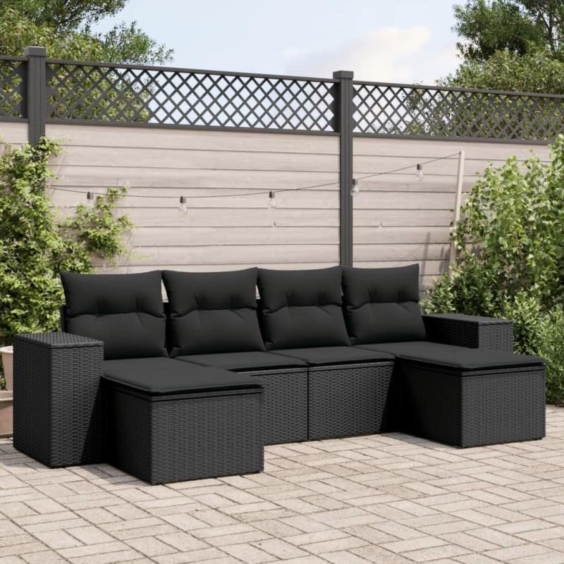 vidaXL 6-tlg. Garten-Sofagarnitur mit Kissen Schwarz Poly Rattan vidaXL 6-tlg. Garten-Sofagarnitur mit Kissen Schwarz Poly Rattan